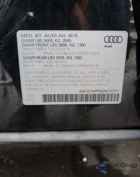 2016 Audi Q5 Premium Plus S-Line from USA, damaged, VIN WA1D7AFP0GA015331